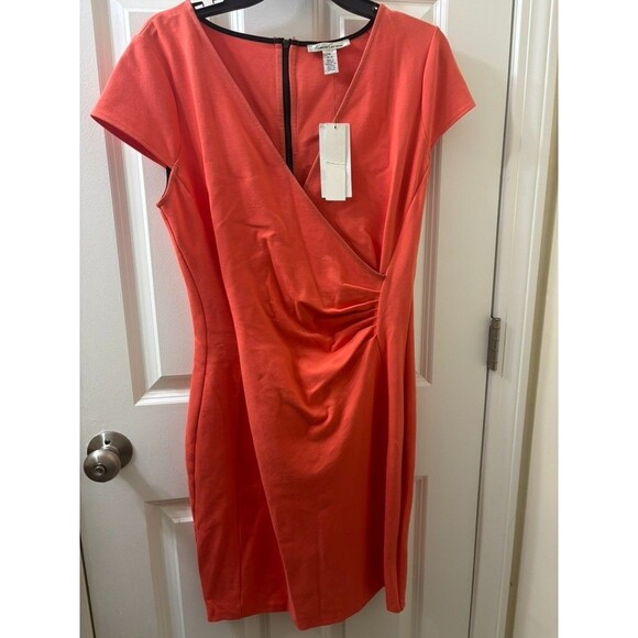 NEW Kenneth Cole Stretch Faux Wrap Bodycon Exposed Zipper Cap Sleeve Dress 10 - Picture 1 of 8